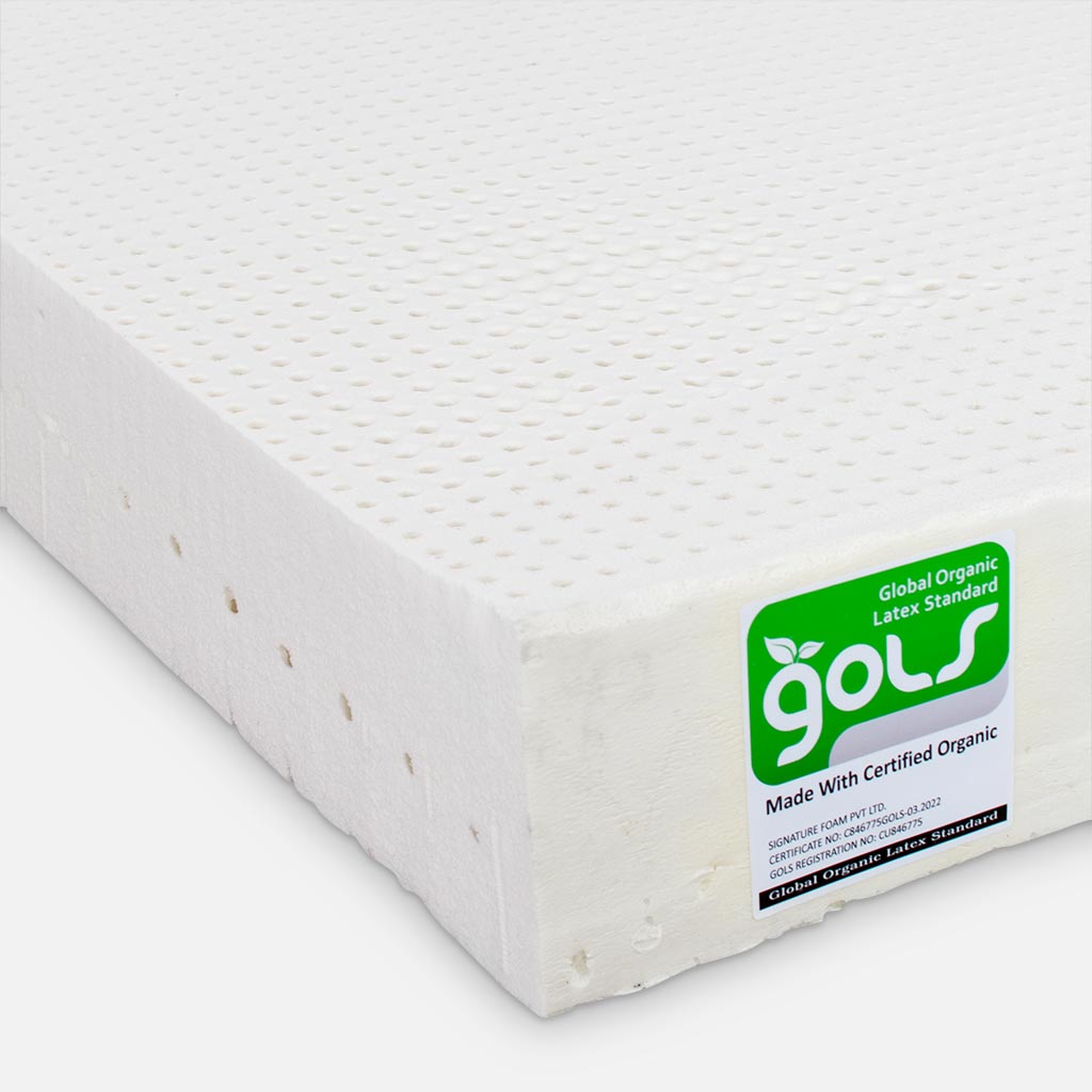 Mattress topper with GOLS label on a white background